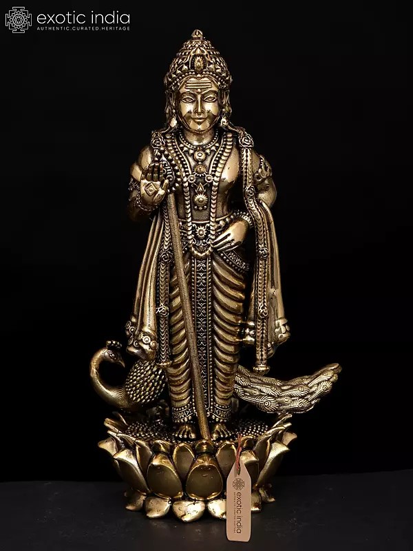 Small Superfine Standing Lord Karttikeya Brass Statue with Peacock | Multiple Sizes