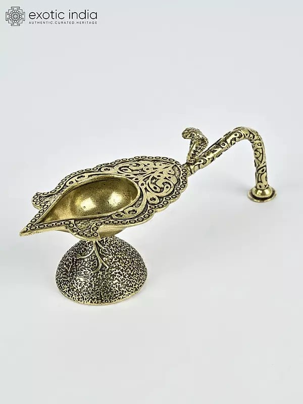 4" Small Superfine Handheld Arti Diya in Brass with Snake