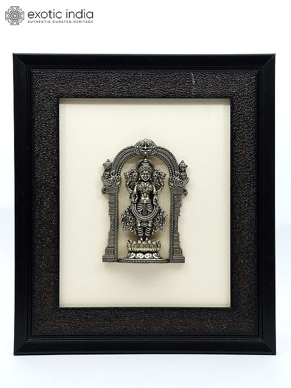 9" Superfine Standing Goddess Lakshmi | Framed Brass Sculpture | Wall Hanging