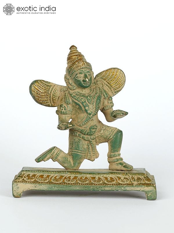 4" Small Kneeling Garuda - Vahana of Lord Vishnu | Brass Statue