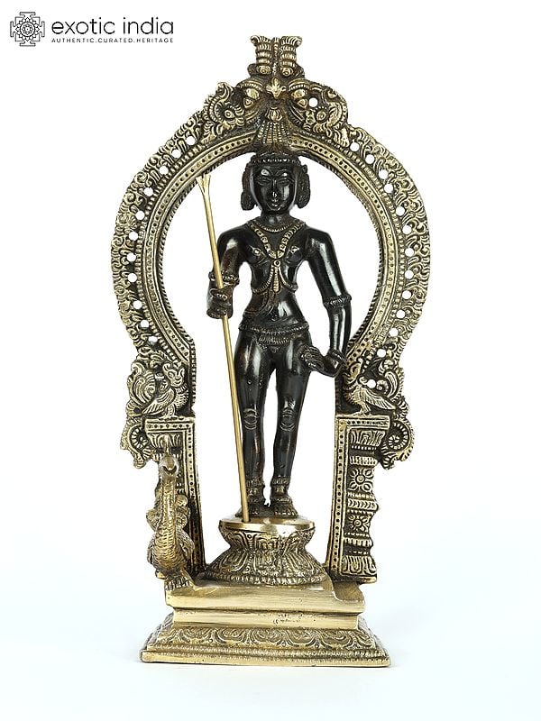 10" Lord Murugan Standing on Kirtimukha Throne | Brass Statue