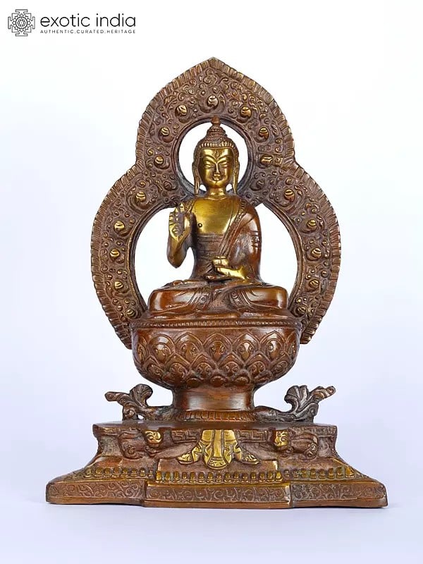 9" Lord Buddha in Abhaya Mudra Seated on Throne | Brass Statue