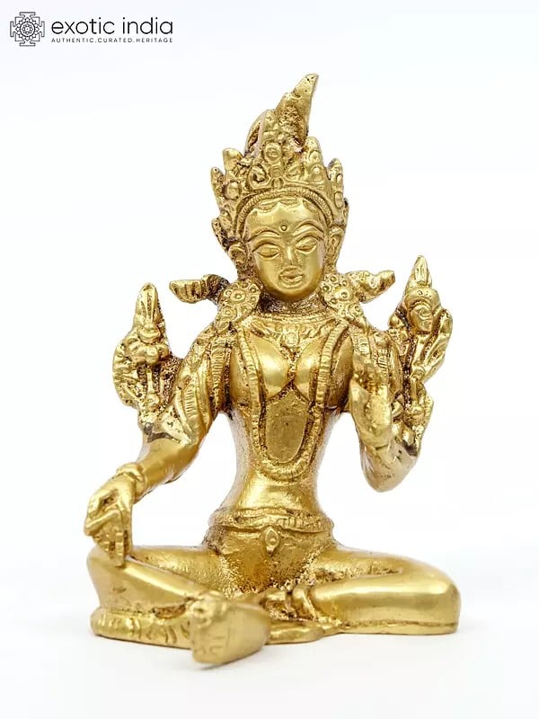 4" Tibetan Buddhist Goddess Green Tara Brass Statue