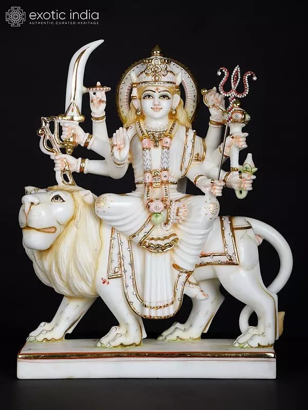 18" Ashtabhujadharini Goddess Durga (Sherawali Maa) | Marble Statue