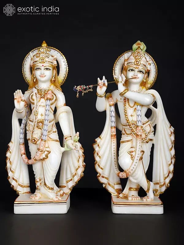 17" Pair of Radha Krishna | Marble Statues