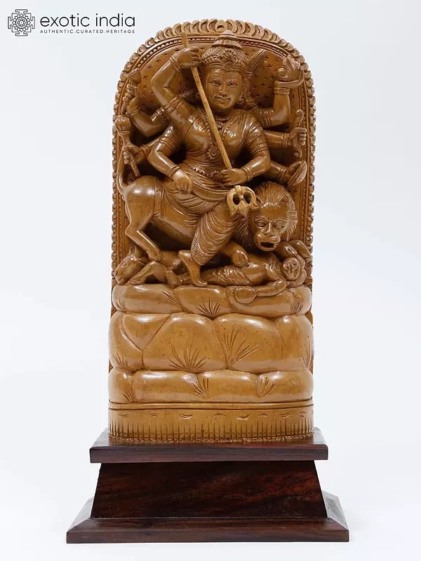 14" Mahishasuramardini (Goddess Durga) | Wood Carved Statue