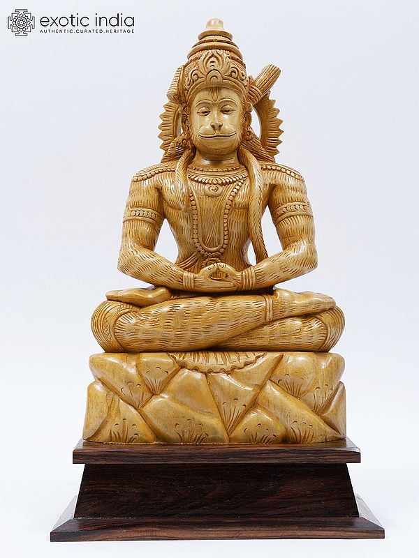 18" Lord Hanuman in Dhyan Mudra | Wood Carved Statue