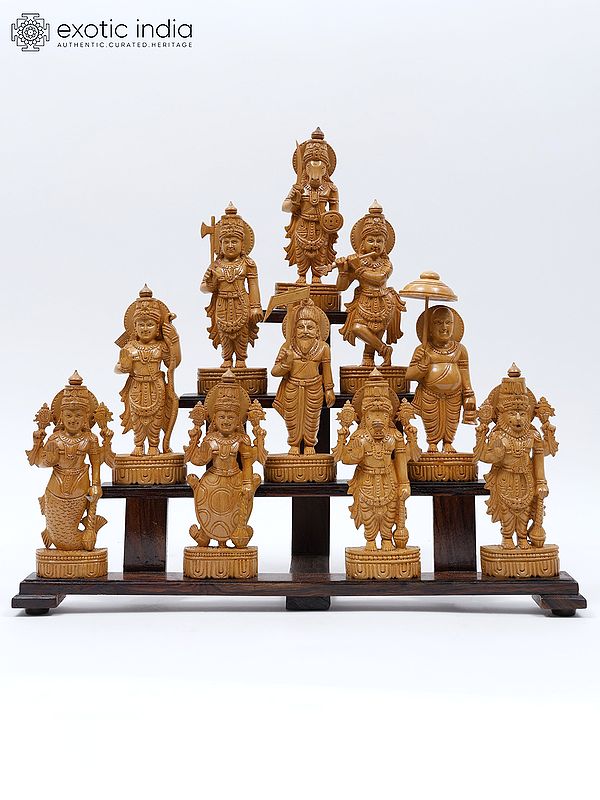 18" Dashavatara of Lord Vishnu | Wood Carved Statue