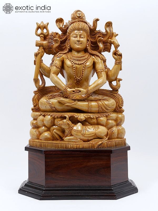 24" Mahayogi Shiva | Wood Carved Statue