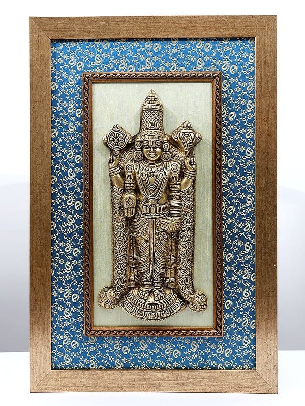 21" Tirupati Balaji (Venkateshvara) | Wood Framed Brass Sculpture | Wall Hanging Decor