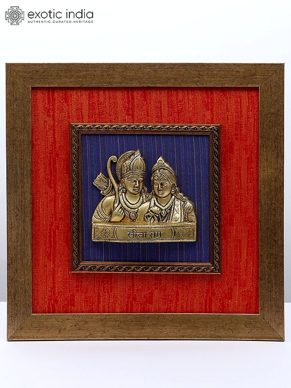 13" Sita - Ram Wood Framed Brass Sculpture | Wall Hanging Decor