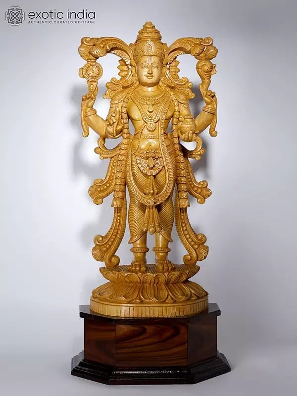 34" Large Lord Dhanvantari - The Physician of The Devas | Wood Carved Statue