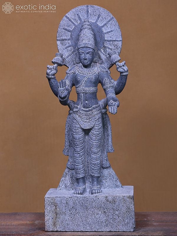 21" The Chandra Graha - Planet Sculpture In Black Granite Stone