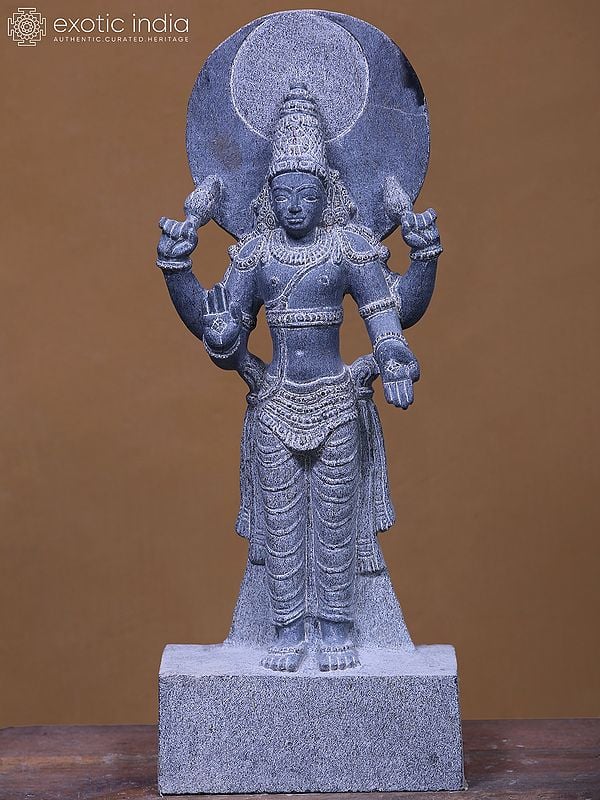 21" Standing Posture Idol Of Shukra Graha - Planet | Black Granite Stone Statue