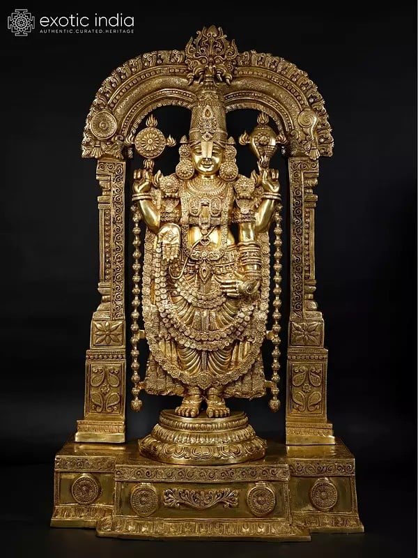 60" Large Lord Venkateshvara (Tirupati Balaji) Standing on Kirtimukha Throne | Brass Statue