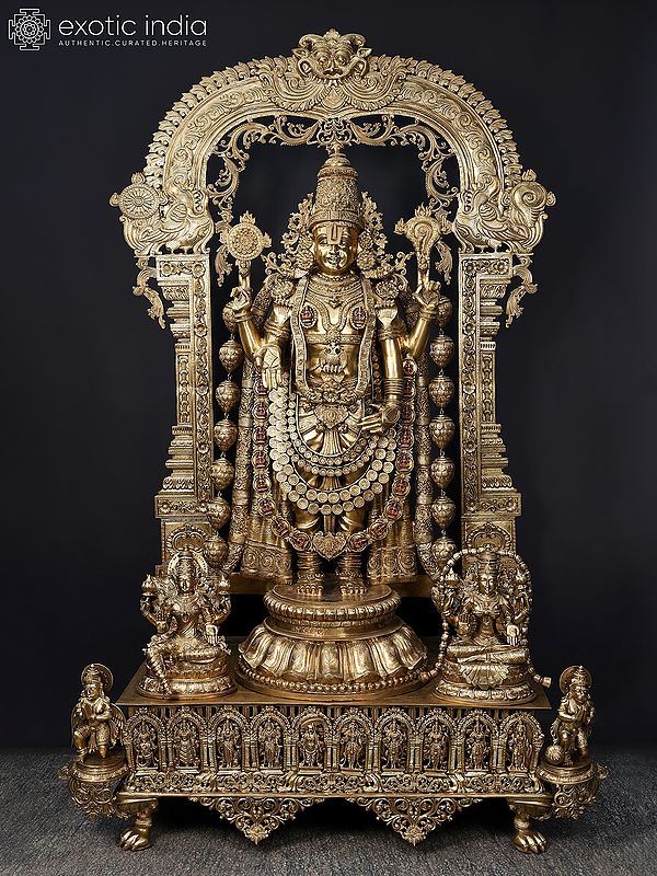 96" Large Size Bronze Statue of Lord Tirupati Balaji (Venkateshvara) with Intricate Carvings (Dashavatara Present at Bottom) | Shipped by Sea Overseas
