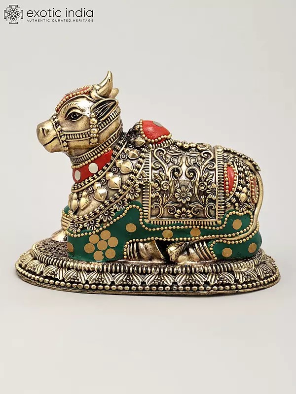 Superfine Nandi - Vahan of Lord Shiva | Brass Statue with Inlay Work