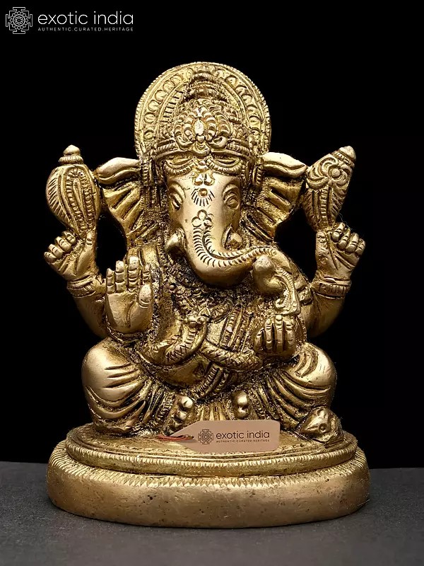 4" Small Four Armed Blessing Lord Ganesha | Brass Statue