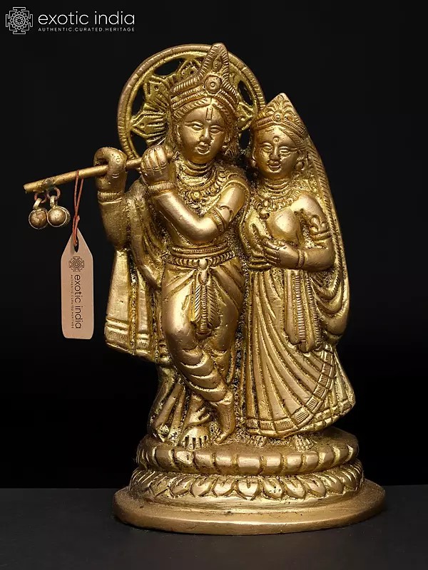5" Small Standing Radha Krishna | Brass Statue | Made In India