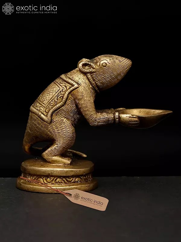 3" Rat Holding Diya | Brass Statue | Made In India