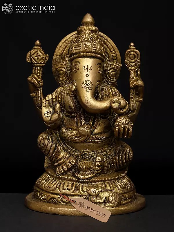 5" Small Four Armed Blessing Lord Ganesha | Brass Statue