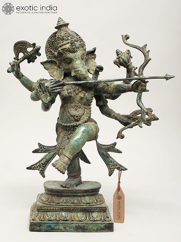 15" Lord Ganesha The Archer | Balinese Brass Statue