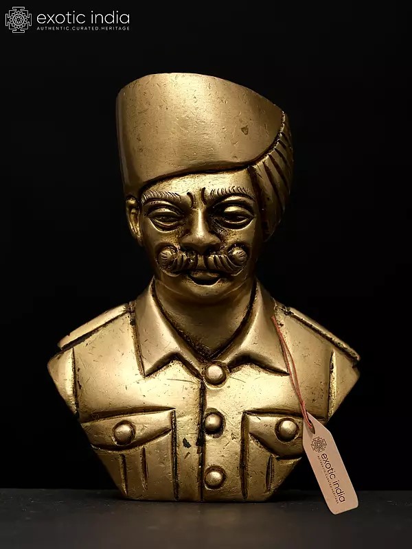 4" Small Indian Army Soldier Bust in Brass | Brass Table Piece