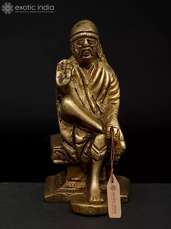 3" Saint Sai Baba Seated on Asana in Blessing Gesture | Brass Statue