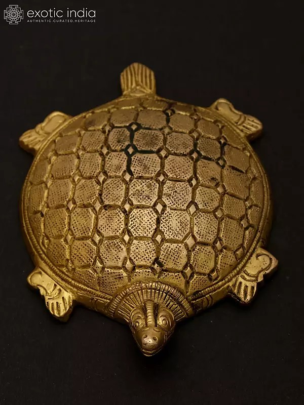 4" Vastu Tortoise with Carvings on Top | Ritual Brass Item