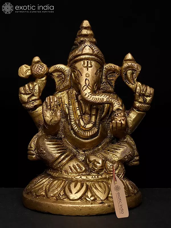 3" Small Chaturbhuja Lord Ganesha | Brass Statue
