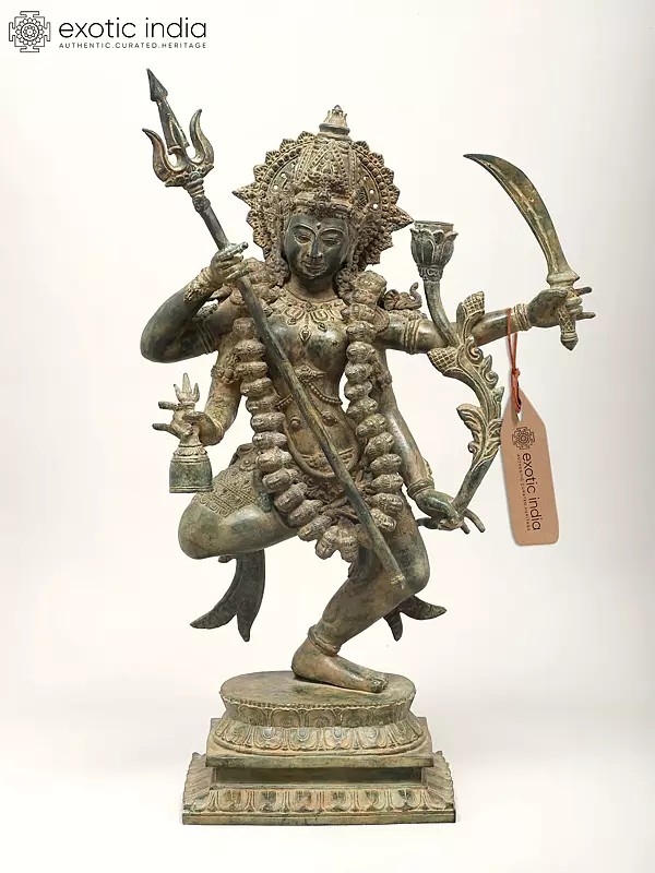 27" Fierce Grace: Dancing Goddess Kali Sculpture from Indonesia