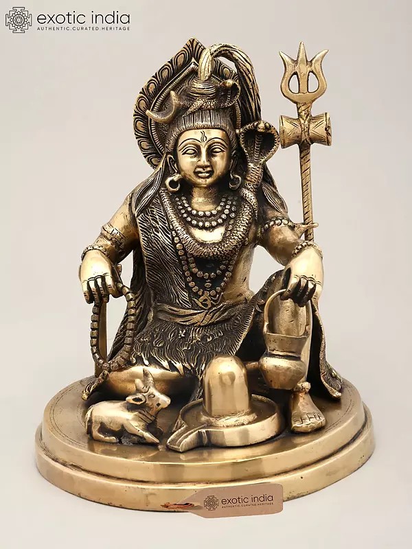 9" Sitting Lord Shiva with Shivalinga and Nandi | Brass Statue