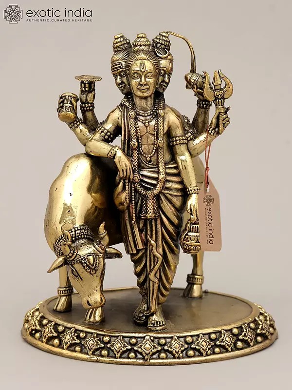 5" Small Superfine Lord Dattatreya | Brass Statue