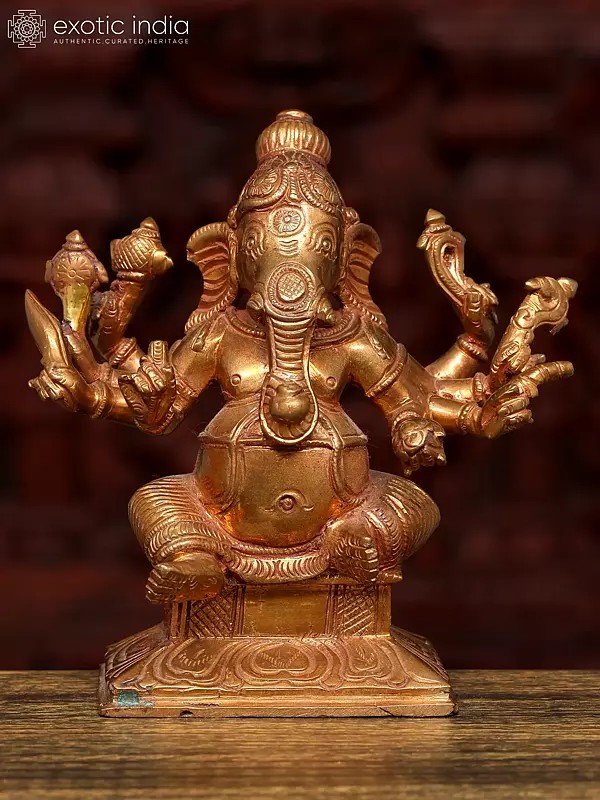 5" Small Eight Armed Lord Ganesha | Bronze Statue