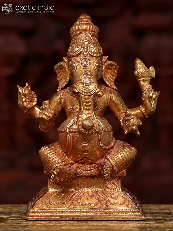5" Small Sitting Lord Ganapati | Bronze Statue