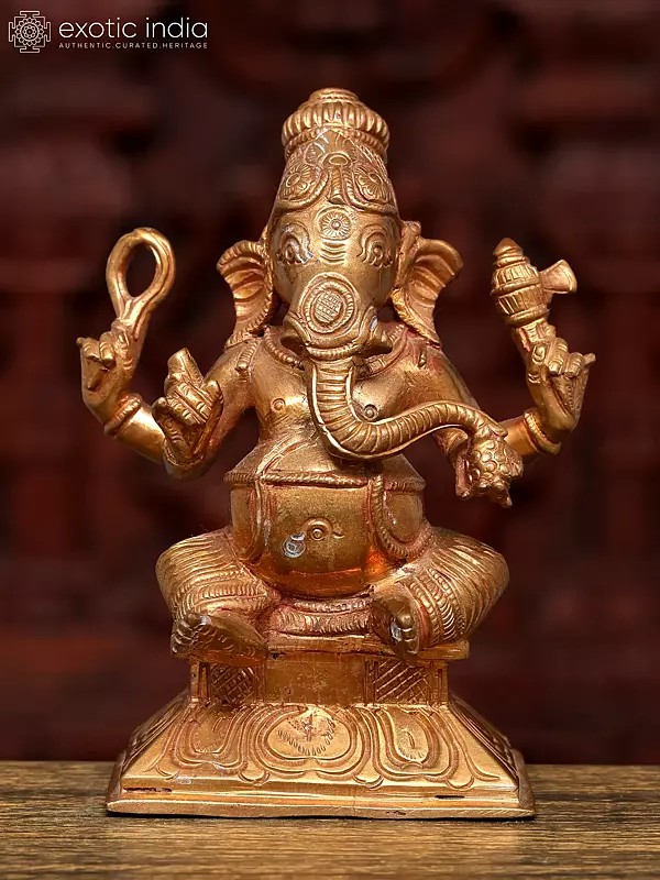 5" Small Four Hands Lord Ganapati | Bronze Idol