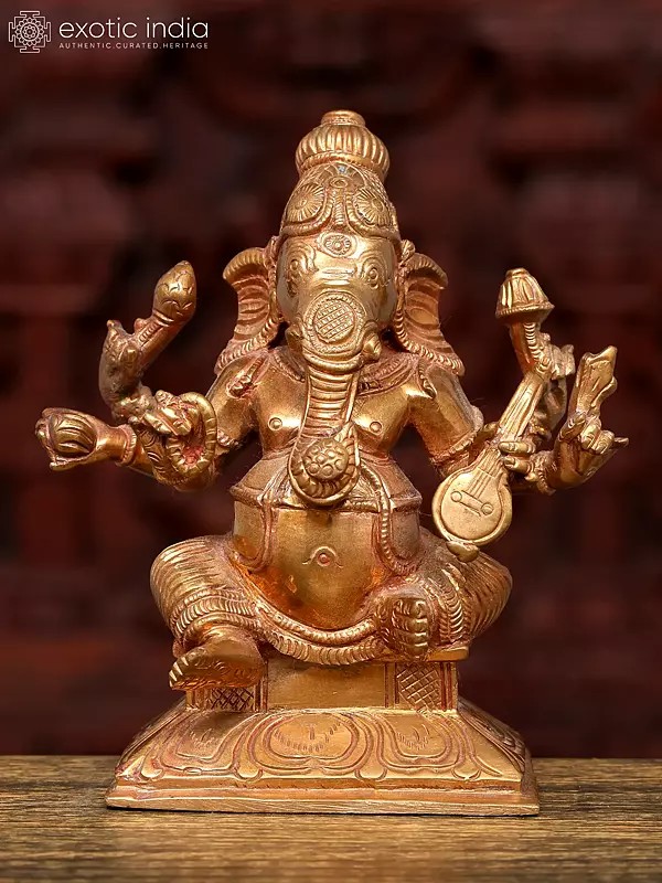 5" Small Six Hands Sitting Lord Ganesha | Bronze Statue