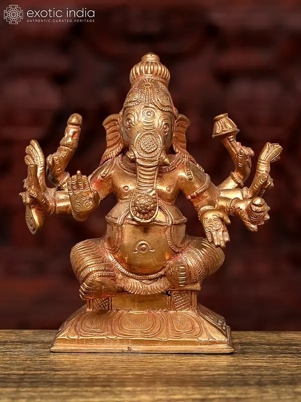 5" Small Ashtabhujadhari Bhagawan Ganesha | Bronze Statue