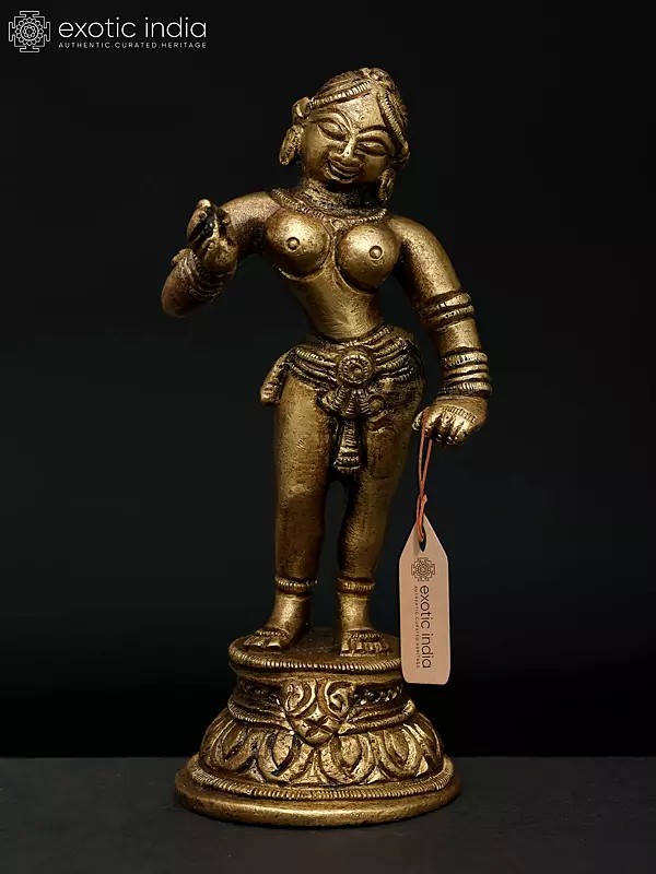 5" Small Apsara Standing on Pedestal | Brass Statue for Home Décor