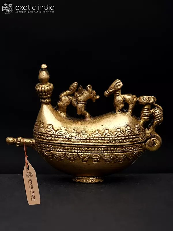 3" Small Boat-Shaped Sindoor Box | Brass Item