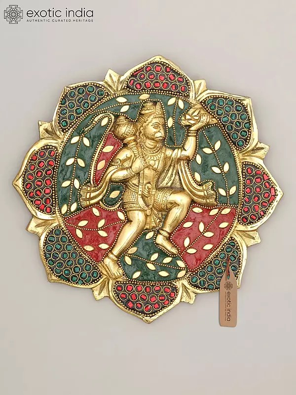 7" Sanjivani Hanuman | Wall Hanging | Brass Statue with Inlay Work