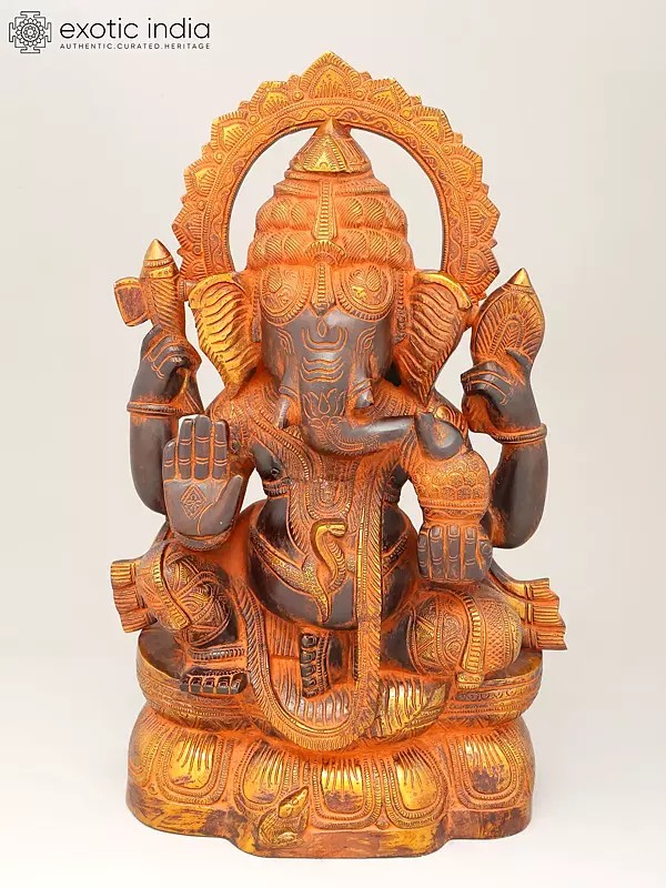 19" Black and Golden Toned Blessing Lord Ganesha | Brass Statue