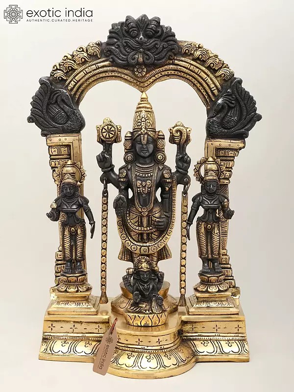 15" Tirupati Balaji with Goddess Lakshmi on Kirtimukha Throne | Brass Statue