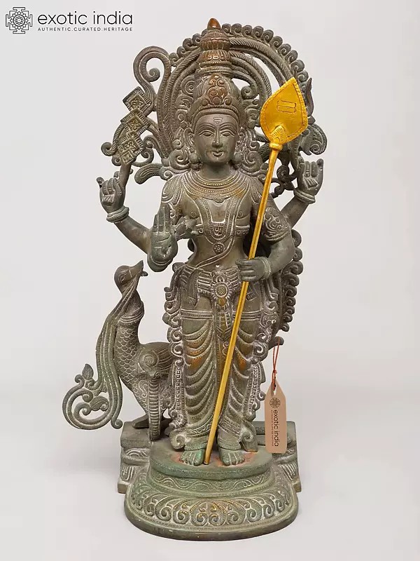 20" Brass Standing Lord Murugan (Karttikeya) - The God of War, Victory, and Wisdom