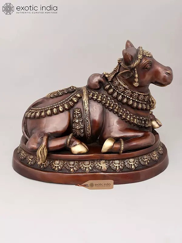 22" Decorated Nandi Statue in Brass | Vahana of Lord Shiva | Brass Statue