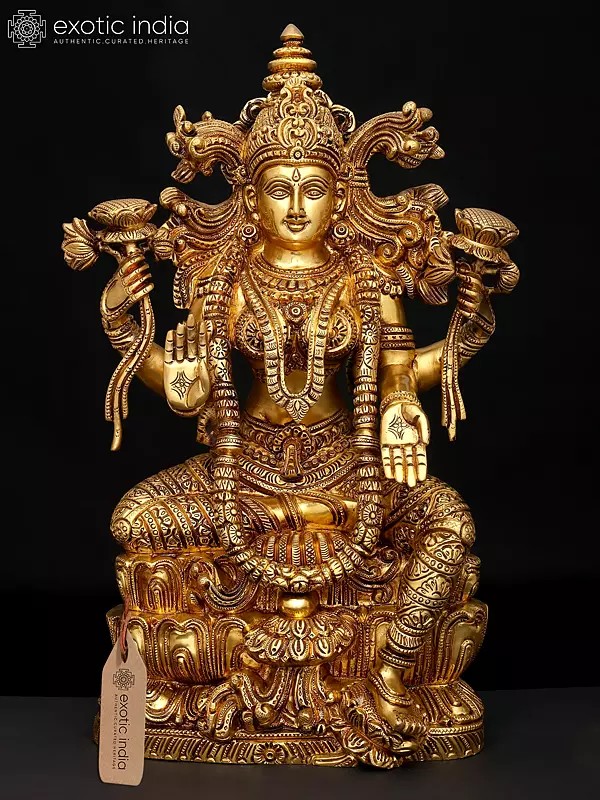 15" Exquisite Brass Goddess Lakshmi Statue - Perfect for Temple & Home