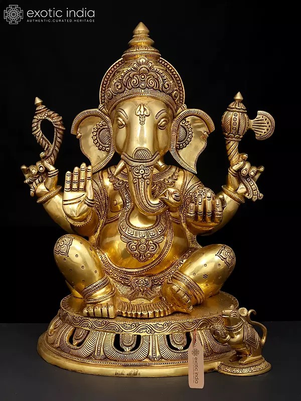 18" Four Armed Blessing Lord Ganesha | Brass Idol