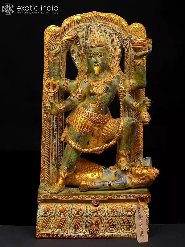 17" The Fearless Destroyer - Goddess Kali Standing on Lord Shiva | Brass Statue