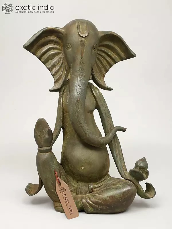 15" Modern Ganesha in Blessing Gesture | Brass Statue