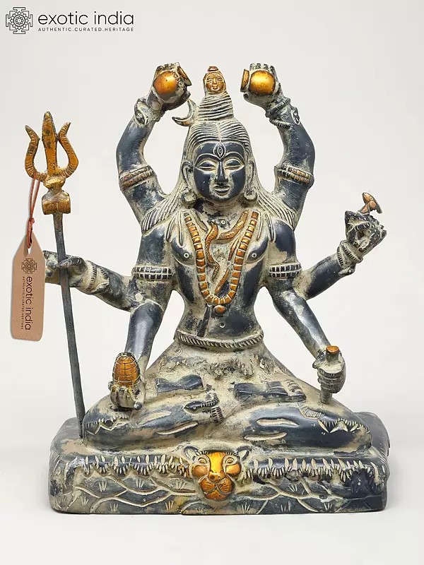 10" Six Armed Mahamrityunjaya Mahadev | Brass Statue